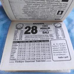 TÜRKİYE GAZETESİ TAKVİMİ 28 ARALIK 1993 - DOĞUM GÜNÜ HEDİYESİ HEDİYELİK TAKVİM YAPRAĞI