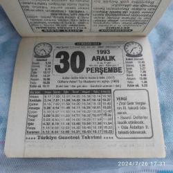 TÜRKİYE GAZETESİ TAKVİMİ 30 ARALIK 1993 - DOĞUM GÜNÜ HEDİYESİ HEDİYELİK TAKVİM YAPRAĞI