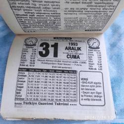 TÜRKİYE GAZETESİ TAKVİMİ 31 ARALIK 1993 - DOĞUM GÜNÜ HEDİYESİ HEDİYELİK TAKVİM YAPRAĞI
