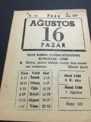 16 AĞUSTOS 1964-TAKVİM YAPRAĞI-DOĞUM GÜNÜ HEDİYESİ,YENİ KIBRIS CUMHURİYETİNİN KURULUŞU 1960,UYAN