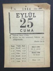 25  EYLÜL 1964-TAKVİM YAPRAĞI-DOĞUM GÜNÜ HEDİYESİ,NİĞBOLU ZAFERİ,1396,HUTBE