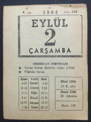 2 EKİM 1964-TAKVİM YAPRAĞI-DOĞUM GÜNÜ HEDİYESİ,KUŞ GEÇİMİ FIRTINASI,ŞAİR NEDİMİN ÖLÜMÜ,1730,GANDİNİN DOĞUMU,1869,HUTBE