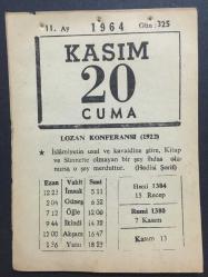 Efemera - 20 KASIM 1964-TAKVİM YAPRAĞI-DOĞUM GÜNÜ HEDİYESİ,LOZAN KONFERANSI,1923,HUTBE - kitantik - kitaLog