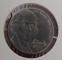 2011-D ABD 5 FIVE CENTS AMERİKA III. BAŞKANI RESİMLİ ORİJİNAL MADENİ PARASI ÇİL 1DDD2R ÇOK NADİR