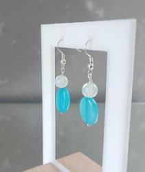 El Yapımı Gümüş Kaplama Mavi Akik ve Aytaşı Taşlı Küpe