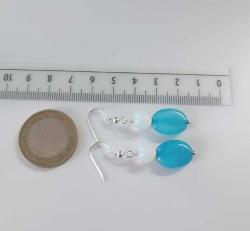 El Yapımı Gümüş Kaplama Mavi Akik ve Aytaşı Taşlı Küpe