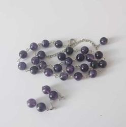 El Yapımı  Ametist Taşlı Kolye ve Küpe Set