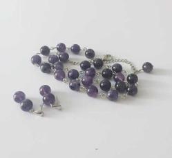 El Yapımı  Ametist Taşlı Kolye ve Küpe Set