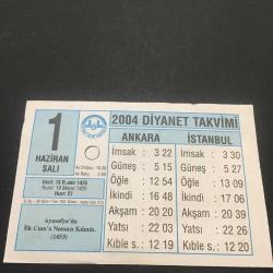 1  HAZİRAN 2004-TAKVİM YAPRAĞI -DOĞUM GÜNÜ HEDİYESİ- DİYANET TAKVİMİ,AYASOFYADA İLK CUMA NAMAZI KILINDI 1453,KUR-AN DİNLEMENİN ÖNEMİ