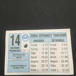 14  HAZİRAN 2004-TAKVİM YAPRAĞI -DOĞUM GÜNÜ HEDİYESİ- DİYANET TAKVİMİ,JANDARMA TEŞKİLATININ KURULUŞU 1839,JANDARMA TEŞKİLATI