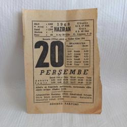 Efemera - 20 Haziran 1968 Perşembe Takvim Yaprağı - kitantik - kitaLog