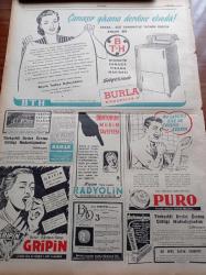 Cumhuriyet Gazetesi - 2 Ekim 1951 - Hava Harb Okulumuz Dün Eskişehir'de Açıldı - Petrol İhtilafına Dair Rus Teklifi - Acı Bir Kayıp Muhiddin Birgeni Kaybettik - Gazeteci Sabri Çakalof Evinde Ölü Bulundu Hadise Esrarla Kaplı - Nadir Nadi - Ankara Güzeli Birsen Demirbaş'ı Evinde Ziyaret - Amerika'nın 1952'de Yapacağı Yardım - Beynelmilel Portreler Amerika'nın Savunma Bakanı Robert Lovett - Tevfik Sadullah - Moris Şövalyenin Gösteri Programı - Türk İtalyan Lunaparkı Adana'ya Naklediliyor - Rüyalar Evi Yazan Peride Celal Yazı Dizisi - Güzellik Müsabakası - Burhan - Yarım Asırlık Bir Teşekkül Süleymaniye Gençlik Kulübü - Uluslararası Güreş Kongresi - Dün Gece Üç Tiyatro Birden Perdelerini Açtılar - Perihan Altındağ Sözeri - İlkokullar Dün Açıldı - BTH Otomatik Çamaşır Yıkama Makinesi - Gripin - Puro Tuvalet Sabunları - Radyolin Diş Macunu