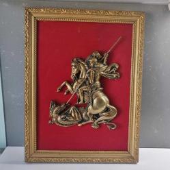 Antika Bronz (Saint George Slaying The Dragon) Aziz George ve Ejderha Temalı Altın Yaldızlı Çerçeveli Duvar Panosu İkona Rusya