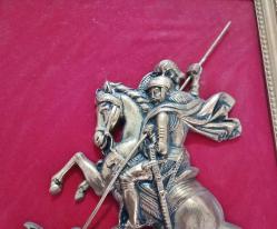 Antika Bronz (Saint George Slaying The Dragon) Aziz George ve Ejderha Temalı Altın Yaldızlı Çerçeveli Duvar Panosu İkona Rusya