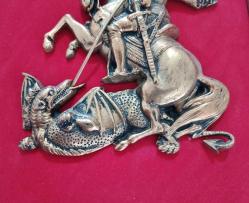 Antika Bronz (Saint George Slaying The Dragon) Aziz George ve Ejderha Temalı Altın Yaldızlı Çerçeveli Duvar Panosu İkona Rusya