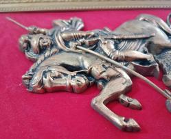 Antika Bronz (Saint George Slaying The Dragon) Aziz George ve Ejderha Temalı Altın Yaldızlı Çerçeveli Duvar Panosu İkona Rusya