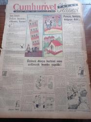 Cumhuriyet Pazar Gazetesi - 18 Kasım 1951 - Doğan Nadi Yedi Dakika Köşe Yazısı - Üçüncü Dünya Harbini Sona Erdirecek Bomba Yapıldı - Paraya Havaya Dalgaya Dair - Hikaye Namussuzlar Yazan ve Resimleyen Zahir Güvemli - İşin Şaka Tarafı Köşesi - Sihhi Bahisler Meğerse Ayyaşlar Zavallı Hastalarmış -  Dünün Ve Bugünün Meşhur Cimrileri - Napoleon - Schopenhauer - Voltaire - Rockefeller- Greta Garbo - Sonia Henie - Çocuk Terbiyesinde Yeni Bir Dava Dayak - Birleşmiş Milletler Arasında Bir Kara Kedi - Bir Yılan Hikayesi Ademle Havva Hangi Millettendir - Pa Ro Çocuk Maması - Gripin - Eski Artistlere Yeni Çehre - Ava Gardner - Ingrid Bergman Nerede İmiş - Sürgün Filmi - Yeni Türk Filmleri - Feridun Çölgeçen - Ayla Karaca - İsmail Dümbüllü - İster İnan İster İnanma Köşesi - Frank Sinatra - Heinrich Laufer Adında Bir Alman 90 Gün Bir Gözünü Kapalı Tutmuştur
