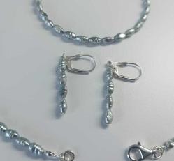 El yapımı hakiki Gri İnci ve 925 Ayar Gümüş Kolye  Bileklik ve Küpe Set