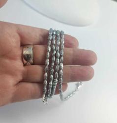 El yapımı hakiki Gri İnci ve 925 Ayar Gümüş Kolye  Bileklik ve Küpe Set