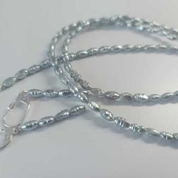 El yapımı hakiki Gri İnci ve 925 Ayar Gümüş Kolye  Bileklik ve Küpe Set