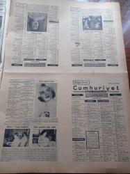 Cumhuriyet Gazetesi - 28 Mayıs 1954 - Almanya Bize 150 Milyon Dolar Kredi Açıyor - Bahar Ve Çiçek Bayramı Dün Törenle Açıldı - Gülhane Parkı - Sultanahmed 2. İmamı Dün Genç Kızları İğfal Suçundan Tevkif Edildi - Başbakan Adnan Menderes Pazara Gidiyor - Kıbrıs'taki Türklerin Sevinci - Konsolosun Karısı Yazan Nihal Karamağaralı Yazı Dizisi - Apollo Sirki - Burhan Felek - Galatasaraylıların Hatim Duası - İstanbul Fethinin 501. Yıldönümü - Büyük Adli Hatalar - Fenerbahçe Bugün Beyoğlusporla Karşılaşacak - Ayten Gençer- Cumhuriyet Radyo Programları- Teknik Üniversite Radyosu - Tenor Walter Ludwig - Amerika'da Klu Klux Klan Gizli Cemiyeti Hortlatılıyor - Şehir Tiyatrosunun Gülhane Parkındaki Tensilleri- Sarayların Aşk İlahesi Desiree Yazı Dizisi - Lüks Traş Bıçakları - Puro Tuvalet Sabunları - Deschiens Kan Kuvvet Şurubu - Nebati Mutbak Yağı - Frigidaire Buzdolabı - Johnson Deniz Motorları