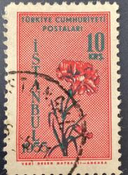Mektup Zarfından Kesilmiş  / Postadan Geçmiş Pul Filateli - Damgalı - İSTANBUL 1955 KARANFİL PULU, 10 KURUŞ - Türkiye Cumhuriyeti
