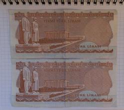 20 TÜRK LİRASI. 6. Emisyon, 1. Tertip. (2 Adet - I Seri) Kağıt Para. *Boyut: 66x143 mm.