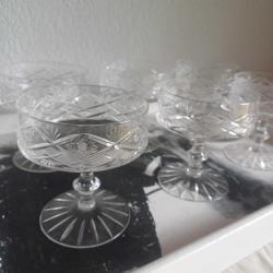 Kesme Kristal Cam Şampanya Kadehleri Vintage, 6 adet