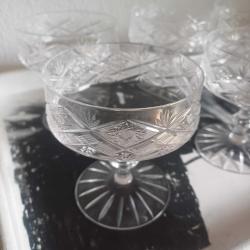 Kesme Kristal Cam Şampanya Kadehleri Vintage, 6 adet