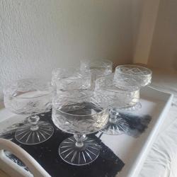 Kesme Kristal Cam Şampanya Kadehleri Vintage, 6 adet