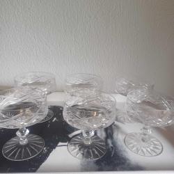 Kesme Kristal Cam Şampanya Kadehleri Vintage, 6 adet