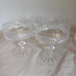 Kesme Kristal Cam Şampanya Kadehleri Vintage, 6 adet