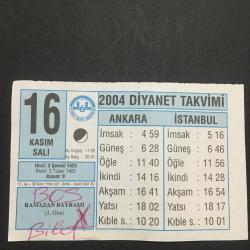 16 KASIM 2004-TAKVİM YAPRAĞI-DOĞUM GÜNÜ HEDİYESİ-DİYANET TAKVİMİ,RAMAZAN BAŞRAMI 3. GÜN,CEMAATLE NAMAZIN ÖNEMİ
