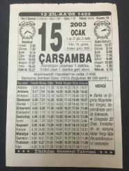 15 OCAK 2003-TAKVİM YAPRAĞI-DOĞUM GÜNÜ HEDİYESİ-TÜRKİYE GAZETESİ TAKVİMİ,AKŞEMSETTİN HAZRETLERİNİN VEFATI,1459,SARIKAMIŞ ŞEHİTLERİ GÜNÜ,1915,SOĞUKTAN 86000 ŞEHİT,AKŞEMSETTİN HAZRETLERİ