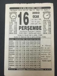 16 OCAK 2003-TAKVİM YAPRAĞI-DOĞUM GÜNÜ HEDİYESİ-TÜRKİYE GAZETESİ TAKVİMİ,3 MURATIN VEFATI,1595,3 MEHMET İN TAHTA ÇIKMASI 1595,EĞİTİM