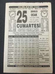 25 OCAK 2003-TAKVİM YAPRAĞI-DOĞUM GÜNÜ HEDİYESİ-TÜRKİYE GAZETESİ TAKVİMİ,SIRPSINDIĞI ZAFERİ,1364,ŞİDDETLİ SOĞUKLAR,DÜNYA CÜZZAM HAFTASI,KERVANSARAYLAR