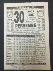 30 OCAK 2003-TAKVİM YAPRAĞI-DOĞUM GÜNÜ HEDİYESİ-TÜRKİYE GAZETESİ TAKVİMİ,OSMAN SİRACEDDİN EFENDİNİN VEFATI 1997,ALMANYADA HİTLRİRİN İKTİDARA GELMESİ,İHLAS VAKFI
