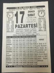 17 ŞUBAT 2003-TAKVİM YAPRAĞI-DOĞUM GÜNÜ HEDİYESİ-TÜRKİYE GAZETESİ TAKVİMİ,MEDENİ KANUNUN KABULÜ,1926,ŞEY ŞAMİLİN VEFATI 1871,GARİP BİR KOŞU