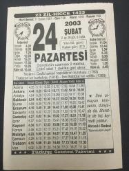 24 ŞUBAT 2003-TAKVİM YAPRAĞI-DOĞUM GÜNÜ HEDİYESİ-TÜRKİYE GAZETESİ TAKVİMİ,NİZAMI CEDİDİN KURULUŞU 1793,TRABZONUN  KURTULUŞU,1918,İBNİ BATTUTANIN VEFATI 1369,EZANSIZ SEMTLER    9