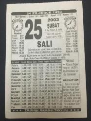 25 ŞUBAT 2003-TAKVİM YAPRAĞI-DOĞUM GÜNÜ HEDİYESİ-TÜRKİYE GAZETESİ TAKVİMİ,ARAKLI SÜRMENE VE ŞSPİRİN KURTULUŞLARI 1918,CEM SULTANIN VEFATI,1495,BEBEK EĞİTİMİ