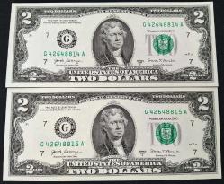 2 ABD DOLARI 2'Lİ LOT 2 ADET 2017 SERİ TAKİPLİ  (FOTOĞRAFTAKİ ÜRÜN GÖNDERİLECEKTİR) (235)