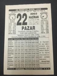 22  HAZİRAN TAKVİM YAPRAĞI-DOĞUM GÜNÜ HEDİYESİ-TÜRKİYE GAZETESİ TAKVİMİ,NASRETTİN HOCANIN VEFATI 1284,ERZURUMLU İBRAHİM HAKKI HAZRETLERİNİN VEFATI,1780,NASRETTİN HOCA