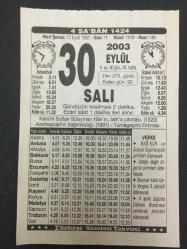 30 EYLÜL 2003-TAKVİM YAPRAĞI-DOĞUM GÜNÜ HEDİYESİ-TÜRKİYE GAZETESİ TAKVİMİ,KANUNİ SULTAN SÜLEYMANIN TAHTA ÇIKMASI,1520,AZERBAYCANIN BAĞIMSIZLIĞI,1991 TURNAGEÇİMİ FIRTINASI