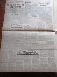 Ulus Gazetesi - 9 Mart 1950 -  Başbakan Şemsettin Günaltay -İsmet İnönü Ankara Adayı Olarak Kalacak - Cumhurbaşkanı İsmet İnönü Sel Felaketi Mağduru Eskişehir'e Hareket Etti - Bayındırlık Bakanı Şevket Adalan Halen Açıkta Kalan Bir Vatandaş Yoktur - Felaketlere  Yardım İçin Ankara Halkı Seferber Oldu - Kansere Karşı Bulunan İlaç - Profesör Necati Eranıl - Profesör Rasim Adasal - Namık Zeki Aral - Feridun Osman Menteşeoğlu - Hemşire Nimet Yazan Azmiye Hami Güven Yazı Dizisi - Van Gölü İçin Gemi İnşa Ettirilecek - Milli Takım Atletimiz - Zehra Bilir Bomonti Aile Saz Salonunda-  Erzurum Folklor Gecesi - Eskişehir Su Baskınından Resimler - Bulmaca - Radyo Bugünkü Program - Tarım Bakanı Cavit Oral Geldi - Seçmen Kütükleri Nasıl İşlenecek - 1949'da Harici Ticaretimiz -  Nazilli'nin Üç Köyünde Muhtar Seçimini CHP'liler Kazandı