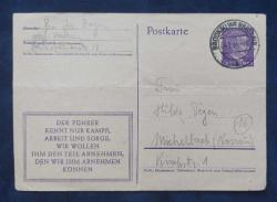 Efemera - Nazi Almanyası, Adolf Hitler Temalı Pul ve Propaganda İçeren Posta Kartı. Damgalı 1944. "Deutsches Reich" - kitantik - kitaLog