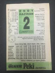 2 HAZİRAN 2001-TAKVİM YAPRAĞI-DOĞUM GÜNÜ HEDİYESİ-ÜLKER TAKVİMİ,KOZANIN KURTULUŞU 1920,300 BİN TÜRKÜN BULGARİSTANDAN  YÜRKİYE GÖÇ ETMESİ 1989,ŞAİR AHMET ERİFİN VEFATI 1991,ADAMIN İYİSİ İŞ BAŞINDA BELLİ OLUR,DUA ET DE KOPMASIN