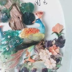 Retro 1960 lar Japon Designer Yapımı Sedef ve Abalone  Malzemeyle Bezenmiş Kuşlar Panosu Shadow Box Cam İçinde