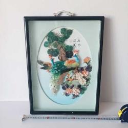 Retro 1960 lar Japon Designer Yapımı Sedef ve Abalone  Malzemeyle Bezenmiş Kuşlar Panosu Shadow Box Cam İçinde