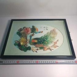 Retro 1960 lar Japon Designer Yapımı Sedef ve Abalone  Malzemeyle Bezenmiş Kuşlar Panosu Shadow Box Cam İçinde (C)