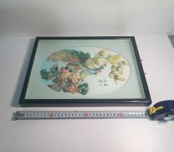 Retro 1960 lar Japon Designer Yapımı Sedef ve Abalone  Malzemeyle Bezenmiş Kuşlar Panosu Shadow Box Cam İçinde (D)